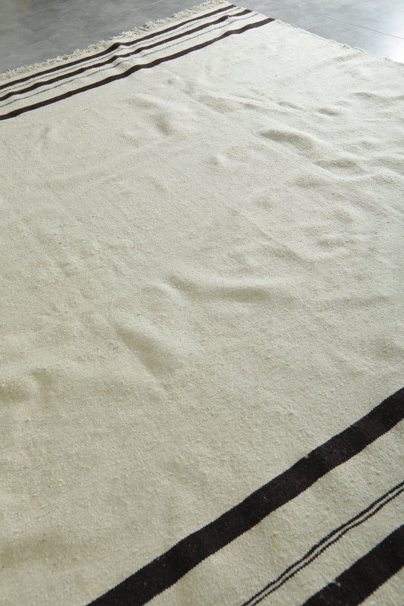 Moroccan kilim flatweave rug - Ivory with black stripes - 8 ft x 10.7 ft