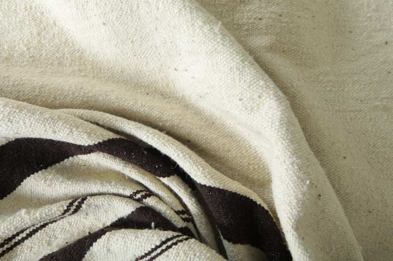 Moroccan kilim flatweave rug - Ivory with black stripes - 8 ft x 10.7 ft