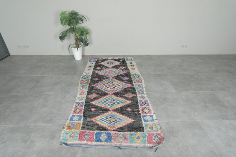 Tribal Diamond Moroccan Boucherouite Rug – 3.8 x 7.9 Feet Bohemian Handmade Carpet - Boucherouite Rugs