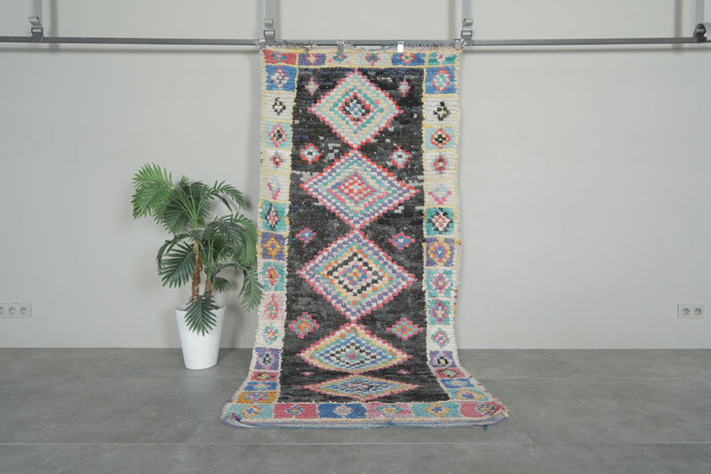 Tribal Diamond Moroccan Boucherouite Rug – 3.8 x 7.9 Feet Bohemian Handmade Carpet - Boucherouite Rugs
