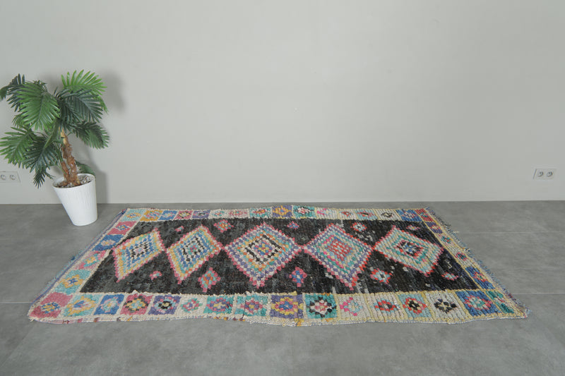 Tribal Diamond Moroccan Boucherouite Rug – 3.8 x 7.9 Feet Bohemian Handmade Carpet - Boucherouite Rugs
