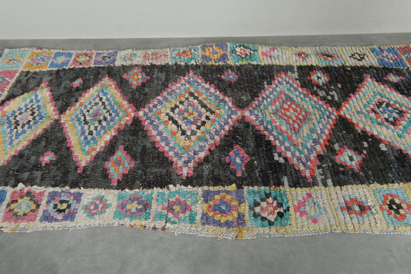 Tribal Diamond Moroccan Boucherouite Rug – 3.8 x 7.9 Feet Bohemian Handmade Carpet - Boucherouite Rugs
