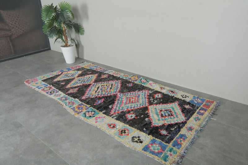 Tribal Diamond Moroccan Boucherouite Rug – 3.8 x 7.9 Feet Bohemian Handmade Carpet - Boucherouite Rugs