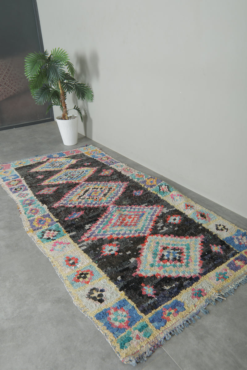 Tribal Diamond Moroccan Boucherouite Rug – 3.8 x 7.9 Feet Bohemian Handmade Carpet - Boucherouite Rugs