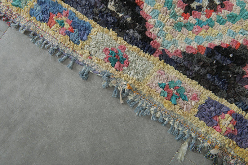 Tribal Diamond Moroccan Boucherouite Rug – 3.8 x 7.9 Feet Bohemian Handmade Carpet - Boucherouite Rugs