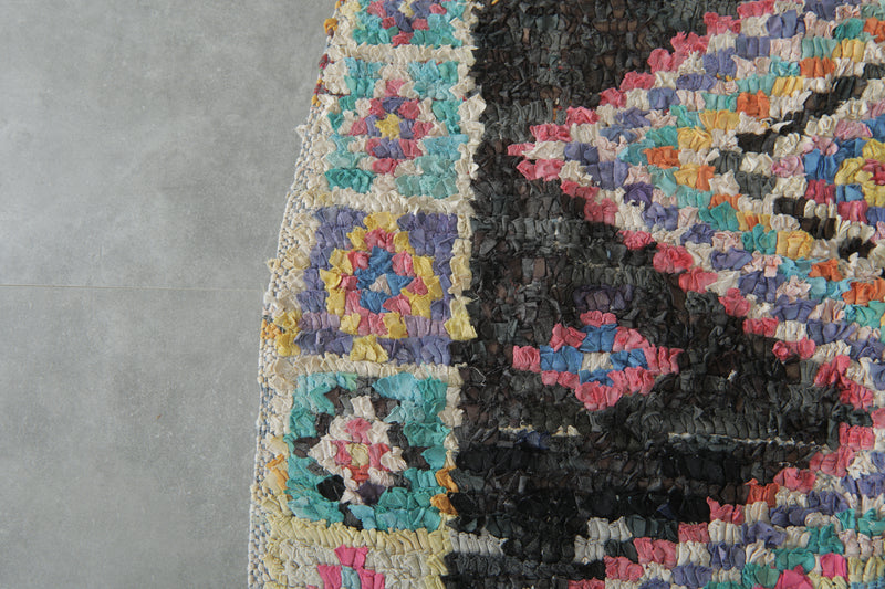 Tribal Diamond Moroccan Boucherouite Rug – 3.8 x 7.9 Feet Bohemian Handmade Carpet - Boucherouite Rugs