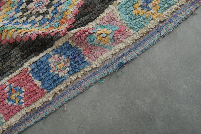 Tribal Diamond Moroccan Boucherouite Rug – 3.8 x 7.9 Feet Bohemian Handmade Carpet - Boucherouite Rugs