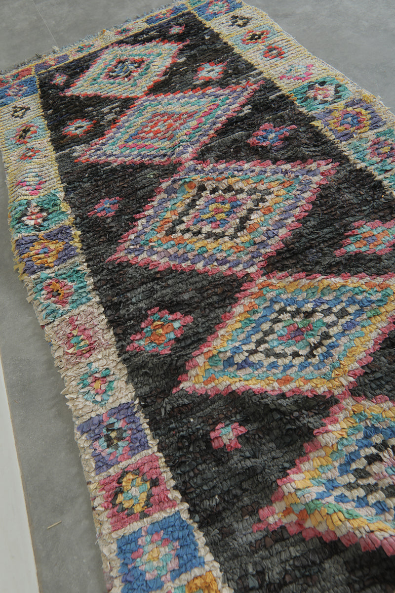 Tribal Diamond Moroccan Boucherouite Rug – 3.8 x 7.9 Feet Bohemian Handmade Carpet - Boucherouite Rugs