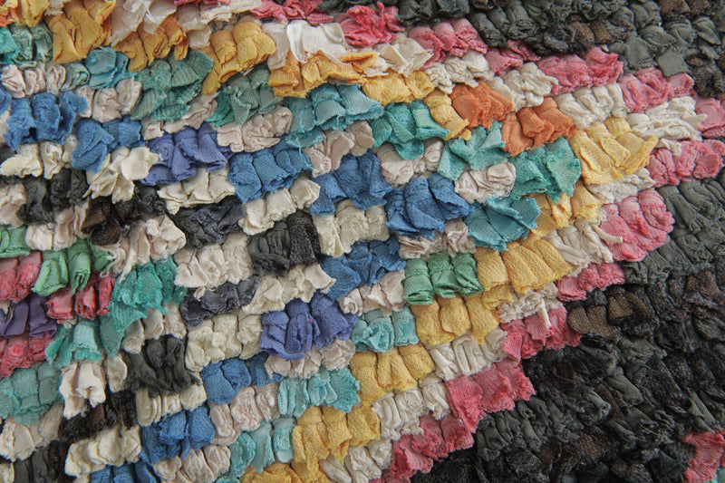 Tribal Diamond Moroccan Boucherouite Rug – 3.8 x 7.9 Feet Bohemian Handmade Carpet - Boucherouite Rugs