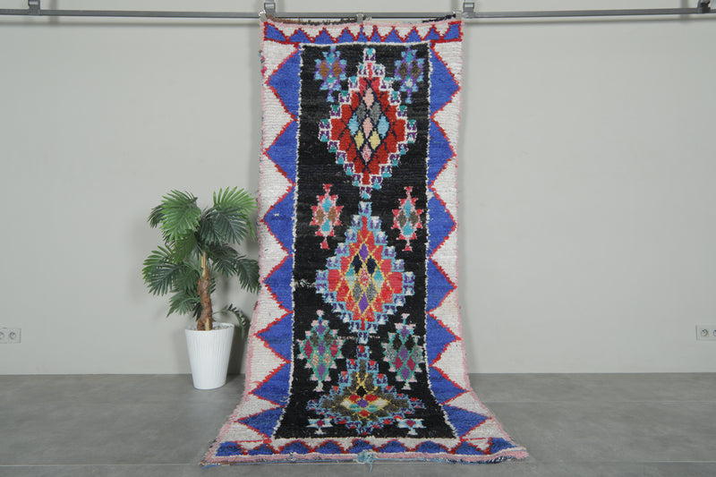 Geometric Moroccan Boucherouite Rug – 3.7 x 8.9 Feet Colorful Tribal Art - Boucherouite Rugs