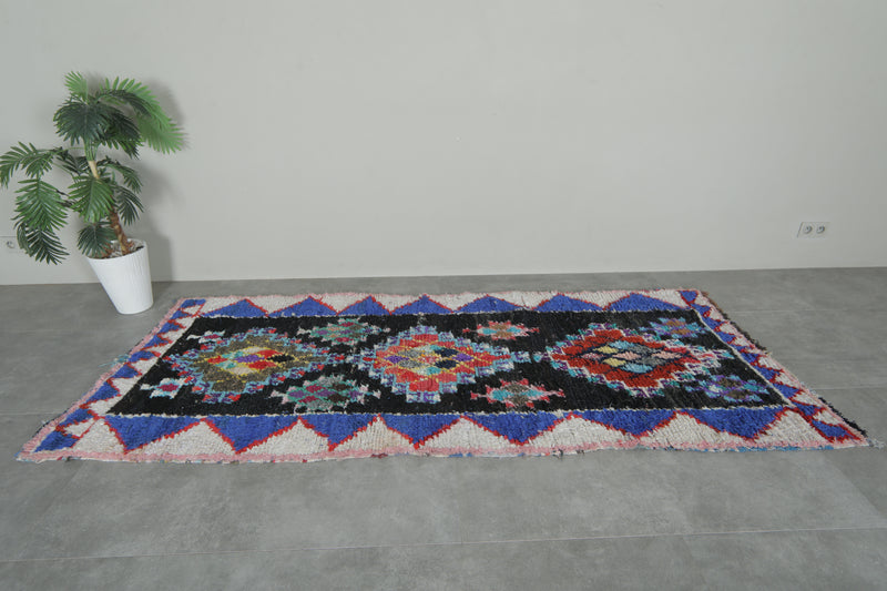 Geometric Moroccan Boucherouite Rug – 3.7 x 8.9 Feet Colorful Tribal Art - Boucherouite Rugs