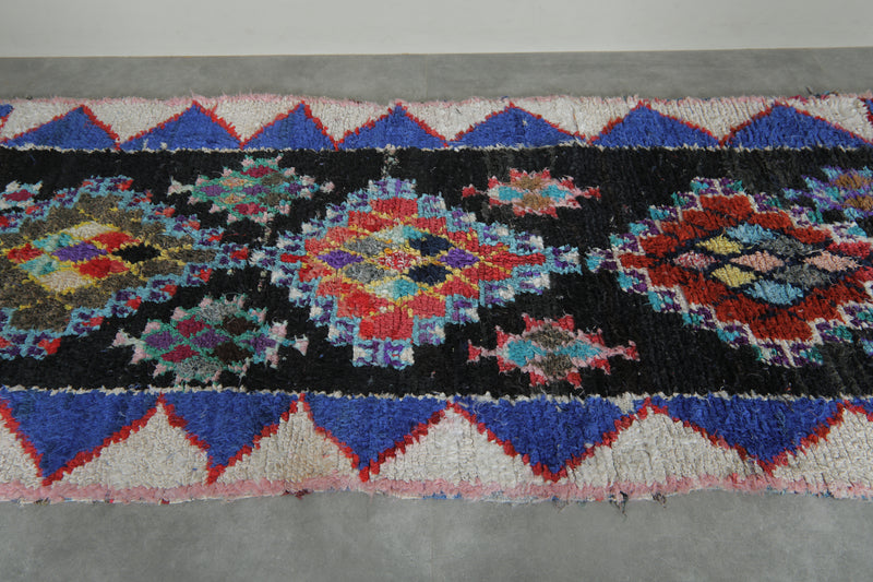 Geometric Moroccan Boucherouite Rug – 3.7 x 8.9 Feet Colorful Tribal Art - Boucherouite Rugs