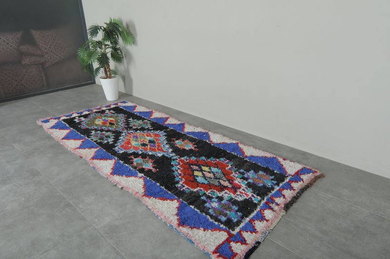 Geometric Moroccan Boucherouite Rug – 3.7 x 8.9 Feet Colorful Tribal Art - Boucherouite Rugs