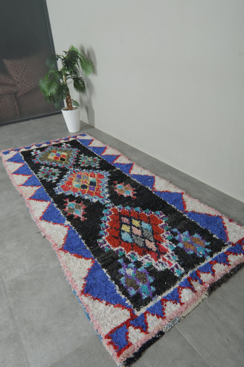 Geometric Moroccan Boucherouite Rug – 3.7 x 8.9 Feet Colorful Tribal Art - Boucherouite Rugs