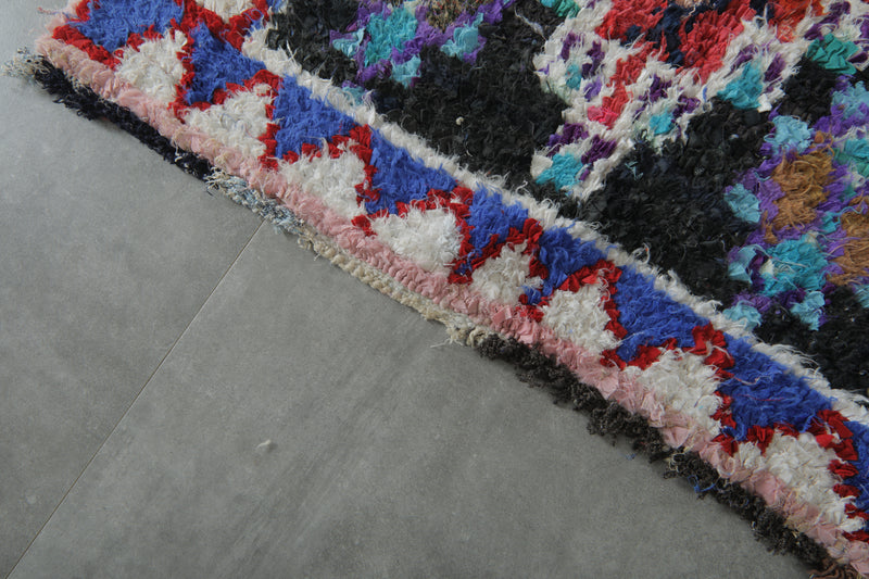 Geometric Moroccan Boucherouite Rug – 3.7 x 8.9 Feet Colorful Tribal Art - Boucherouite Rugs