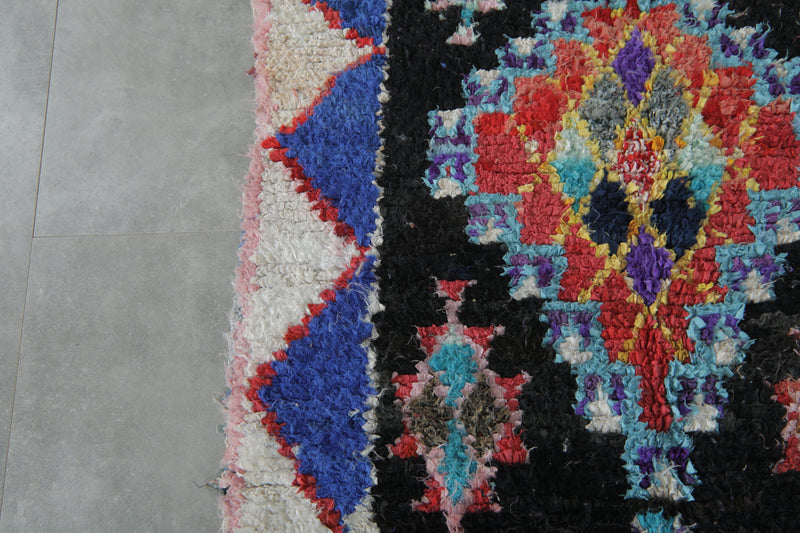 Geometric Moroccan Boucherouite Rug – 3.7 x 8.9 Feet Colorful Tribal Art - Boucherouite Rugs