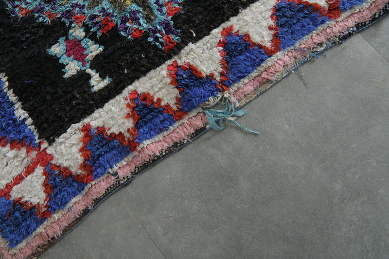 Geometric Moroccan Boucherouite Rug – 3.7 x 8.9 Feet Colorful Tribal Art - Boucherouite Rugs