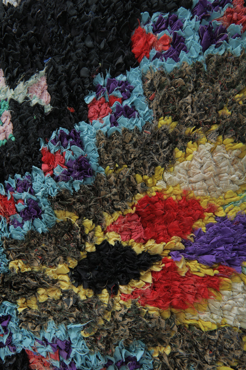 Geometric Moroccan Boucherouite Rug – 3.7 x 8.9 Feet Colorful Tribal Art - Boucherouite Rugs