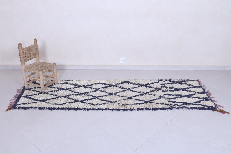 Moroccan Berber Rug – 2.5 x 8.1 Feet – Minimalist Black and White Diamond Design - Boucherouite Rugs