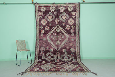 Moroccan Purple Rug with Floral Motifs - 5.7 x 11.2 Feet - area rugs