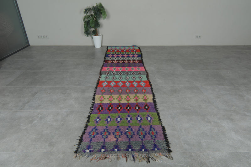 Long Vintage Moroccan Boucherouite Runner – 2.8 x 11.3 Feet Handwoven Hallway Rug - Boucherouite Rugs