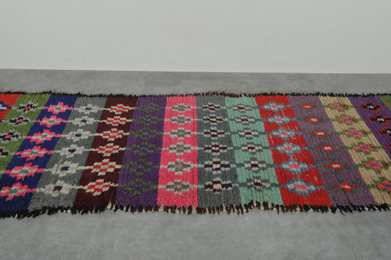 Long Vintage Moroccan Boucherouite Runner – 2.8 x 11.3 Feet Handwoven Hallway Rug - Boucherouite Rugs