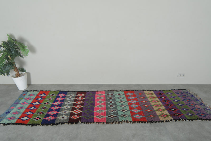 Long Vintage Moroccan Boucherouite Runner – 2.8 x 11.3 Feet Handwoven Hallway Rug - Boucherouite Rugs