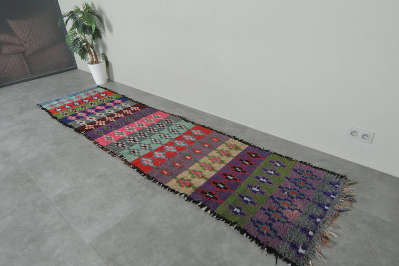 Long Vintage Moroccan Boucherouite Runner – 2.8 x 11.3 Feet Handwoven Hallway Rug - Boucherouite Rugs