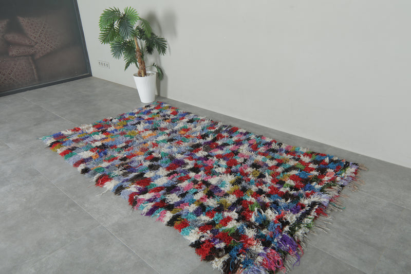 Vibrant Patchwork Boucherouite Rug – 4.1 x 7.3 Feet