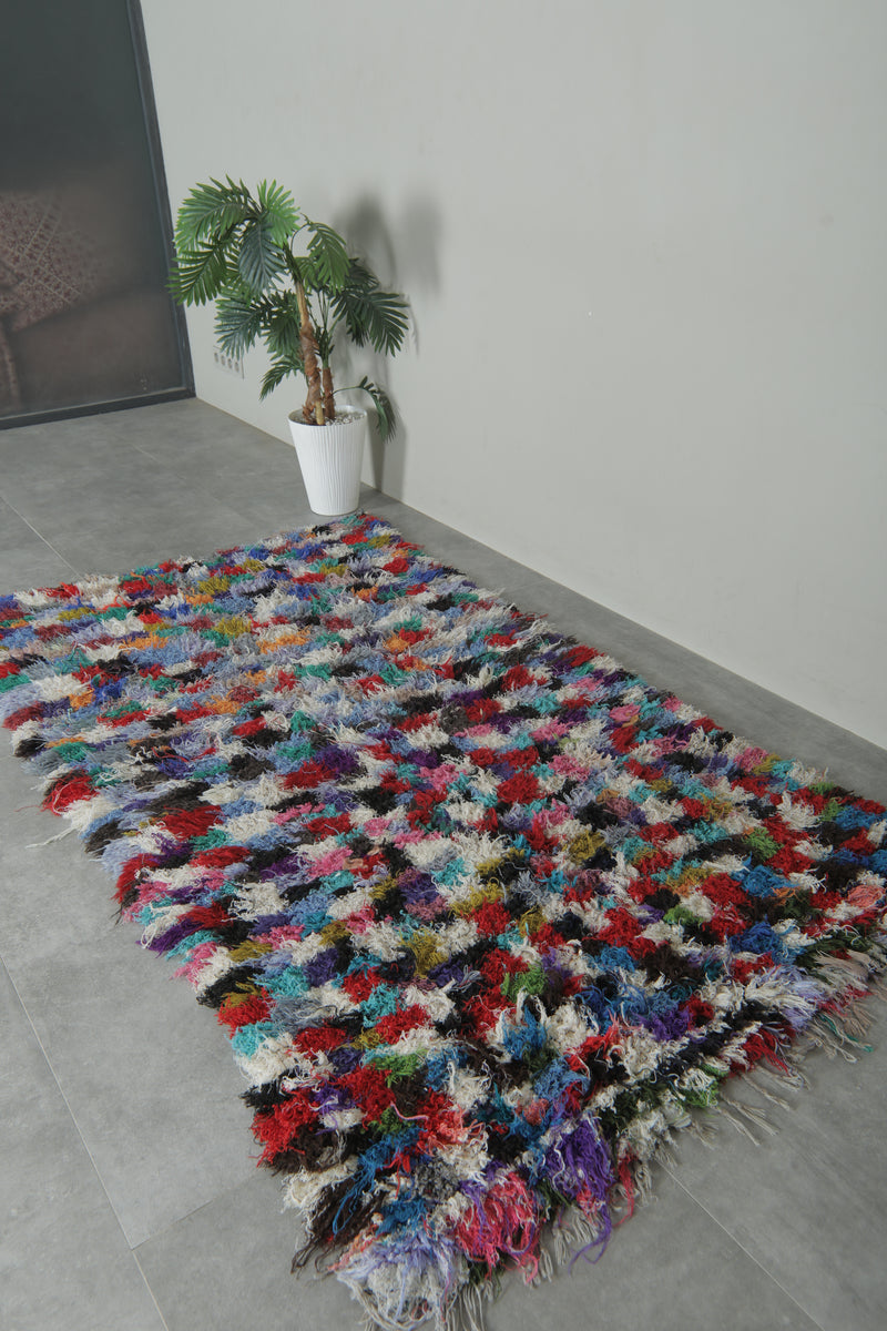 Vibrant Patchwork Boucherouite Rug – 4.1 x 7.3 Feet