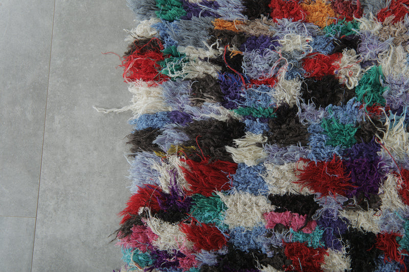 Vibrant Patchwork Boucherouite Rug – 4.1 x 7.3 Feet