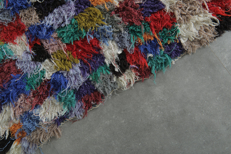 Vibrant Patchwork Boucherouite Rug – 4.1 x 7.3 Feet