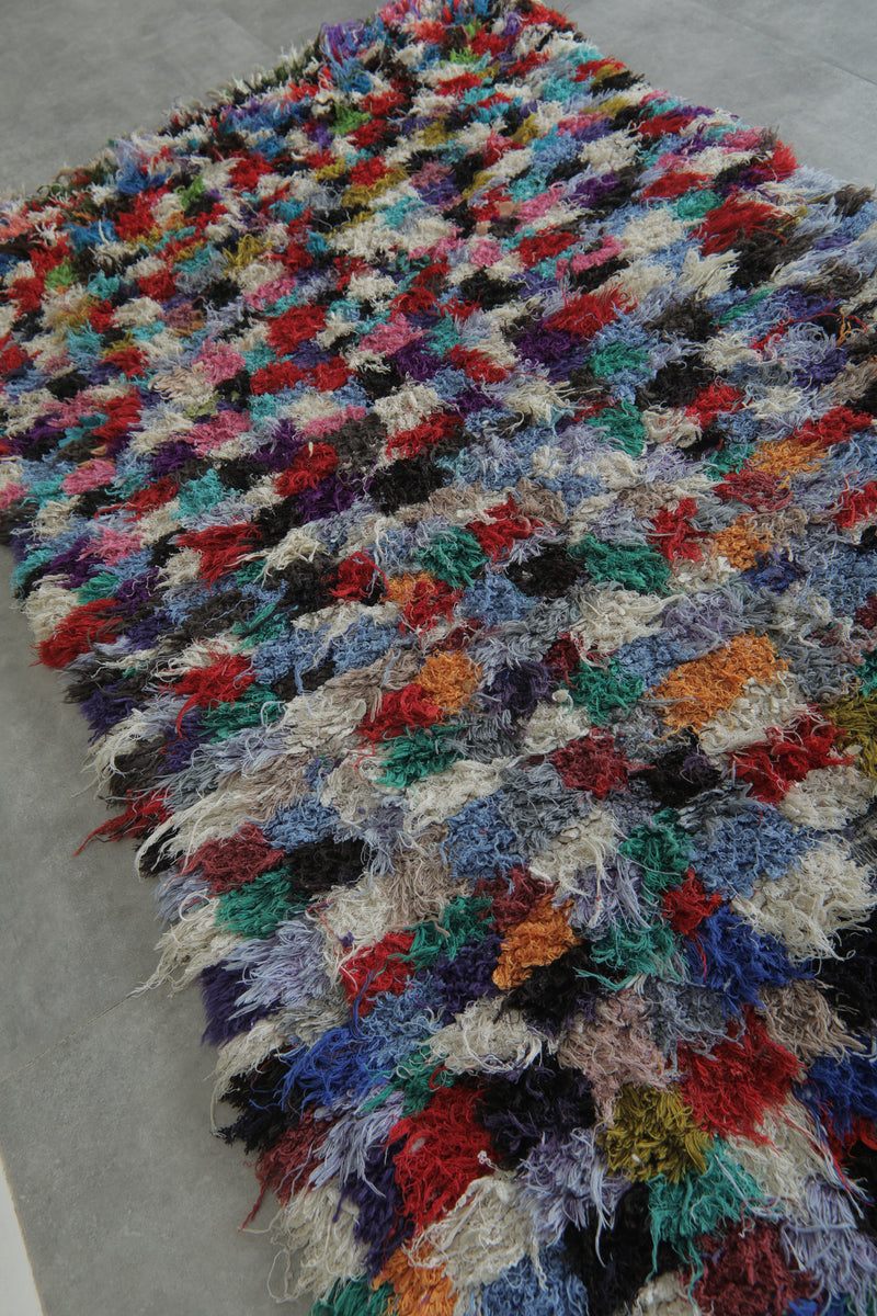 Vibrant Patchwork Boucherouite Rug – 4.1 x 7.3 Feet