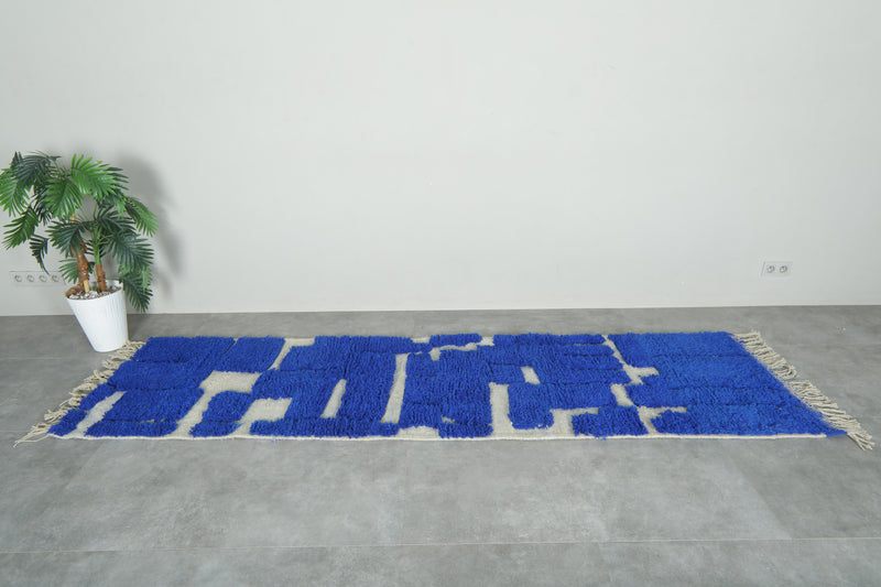 Blue Moroccan Wool Runner – Custom Handmade Rug - Beautiful Rug - custom moroccan rugs