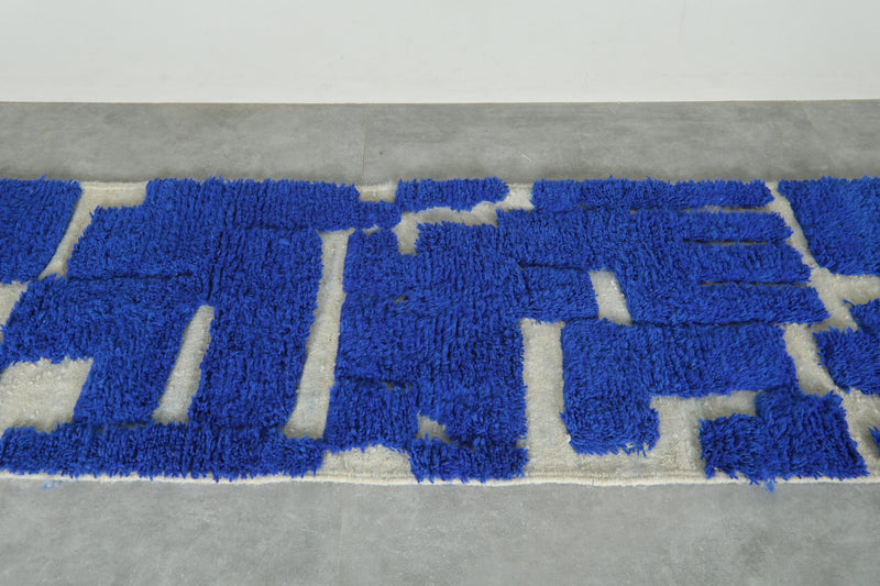 Blue Moroccan Wool Runner – Custom Handmade Rug - Beautiful Rug - custom moroccan rugs