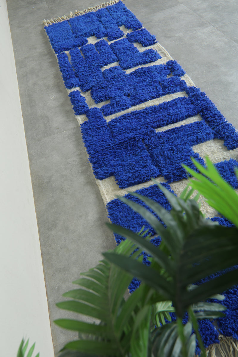 Blue Moroccan Wool Runner – Custom Handmade Rug - Beautiful Rug - custom moroccan rugs