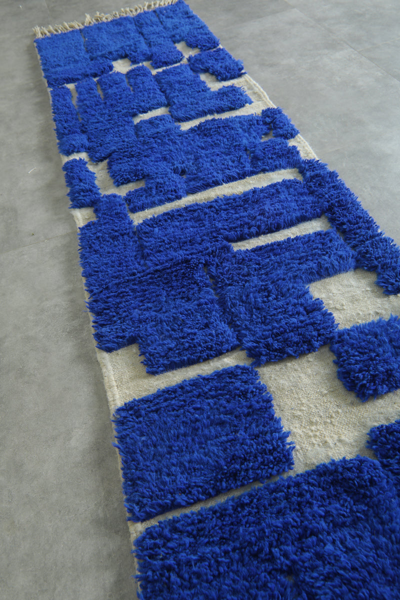 Blue Moroccan Wool Runner – Custom Handmade Rug - Beautiful Rug - custom moroccan rugs