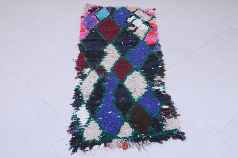 Moroccan Berber Rug – 2 x 5.7 Feet – Bold Multicolored Diamond Design - Boucherouite Rugs