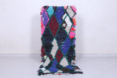 Moroccan Berber Rug – 2 x 5.7 Feet – Bold Multicolored Diamond Design - Boucherouite Rugs