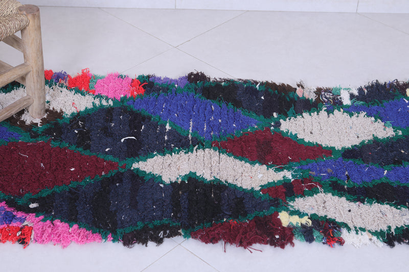 Moroccan Berber Rug – 2 x 5.7 Feet – Bold Multicolored Diamond Design - Boucherouite Rugs