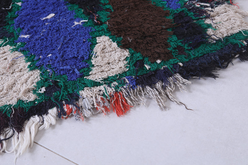 Moroccan Berber Rug – 2 x 5.7 Feet – Bold Multicolored Diamond Design - Boucherouite Rugs