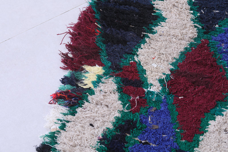 Moroccan Berber Rug – 2 x 5.7 Feet – Bold Multicolored Diamond Design - Boucherouite Rugs