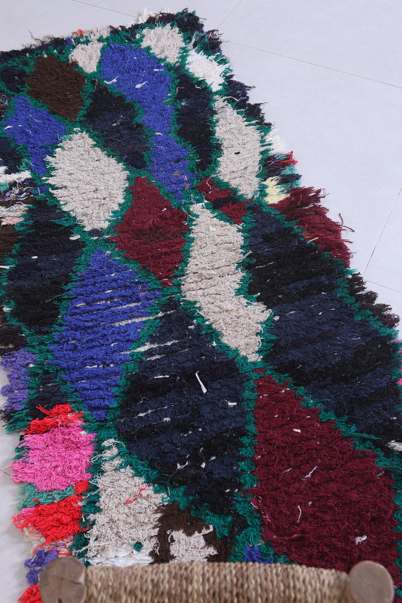 Moroccan Berber Rug – 2 x 5.7 Feet – Bold Multicolored Diamond Design - Boucherouite Rugs