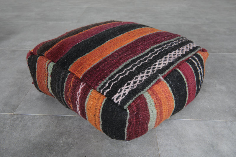 Pair of Moroccan Kilim Poufs - Handwoven Wool Floor Cushions - kilim poufs