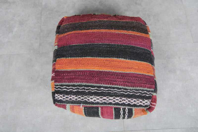 Pair of Moroccan Kilim Poufs - Handwoven Wool Floor Cushions - kilim poufs