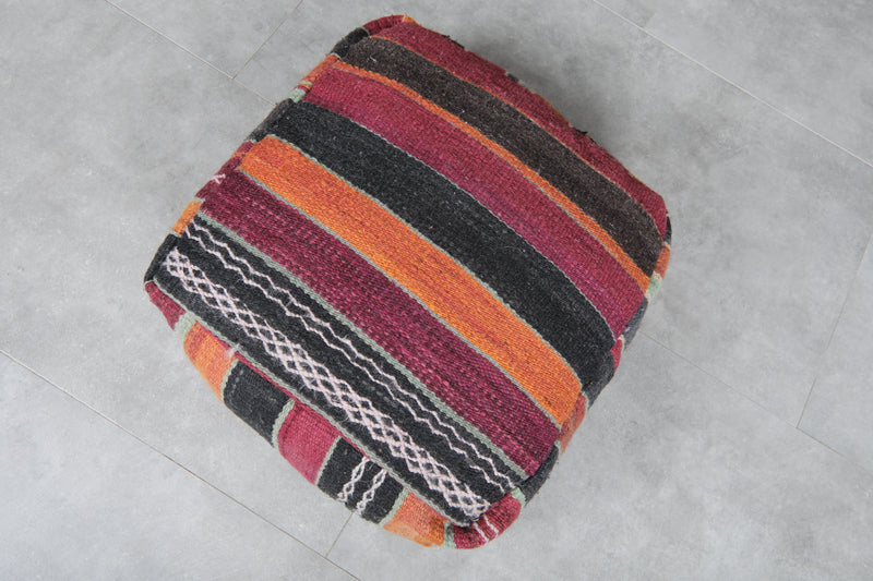 Pair of Moroccan Kilim Poufs - Handwoven Wool Floor Cushions - kilim poufs
