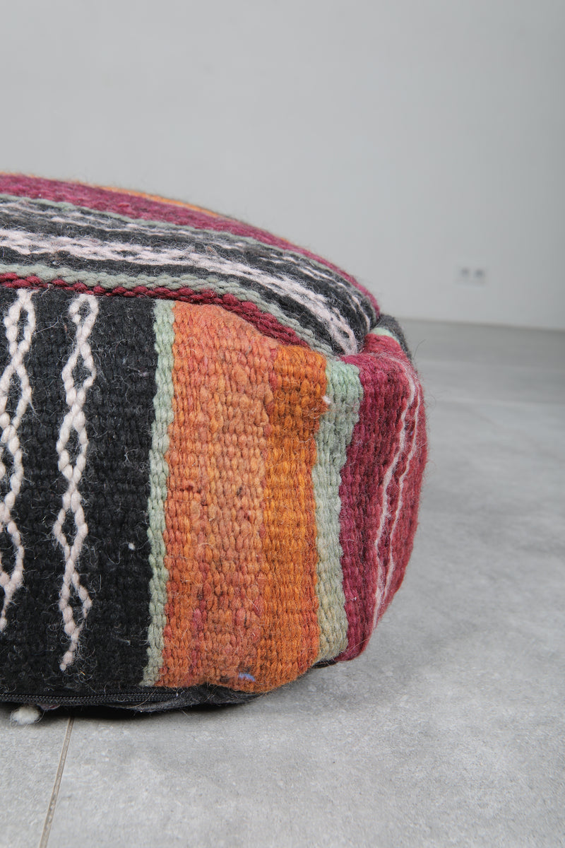 Pair of Moroccan Kilim Poufs - Handwoven Wool Floor Cushions - kilim poufs