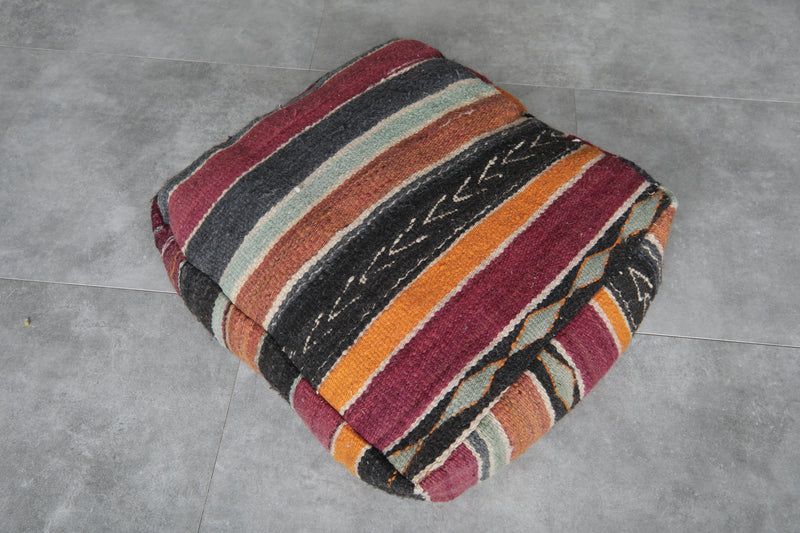 Pair of Moroccan Kilim Poufs - Handwoven Wool Floor Cushions - kilim poufs
