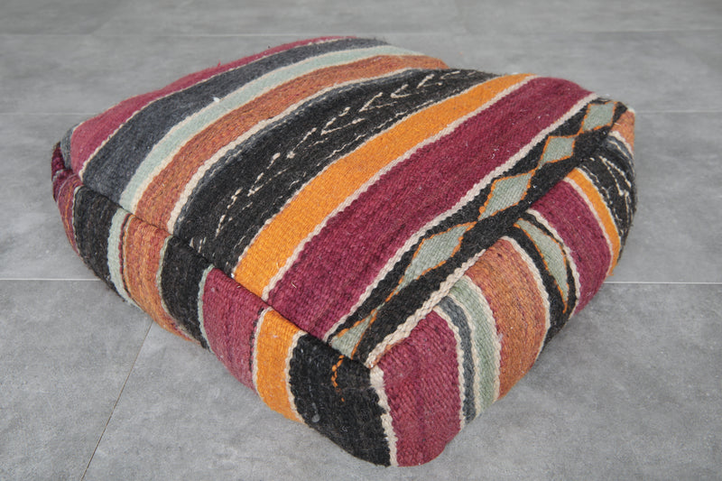 Pair of Moroccan Kilim Poufs - Handwoven Wool Floor Cushions - kilim poufs