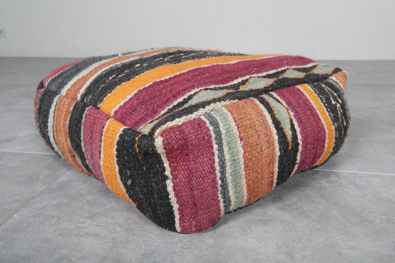 Pair of Moroccan Kilim Poufs - Handwoven Wool Floor Cushions - kilim poufs